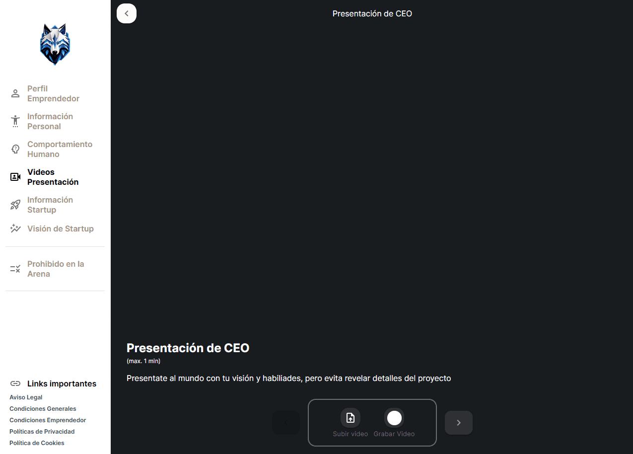 Screen to record or upload the CEO presentation video, limited to one minute
