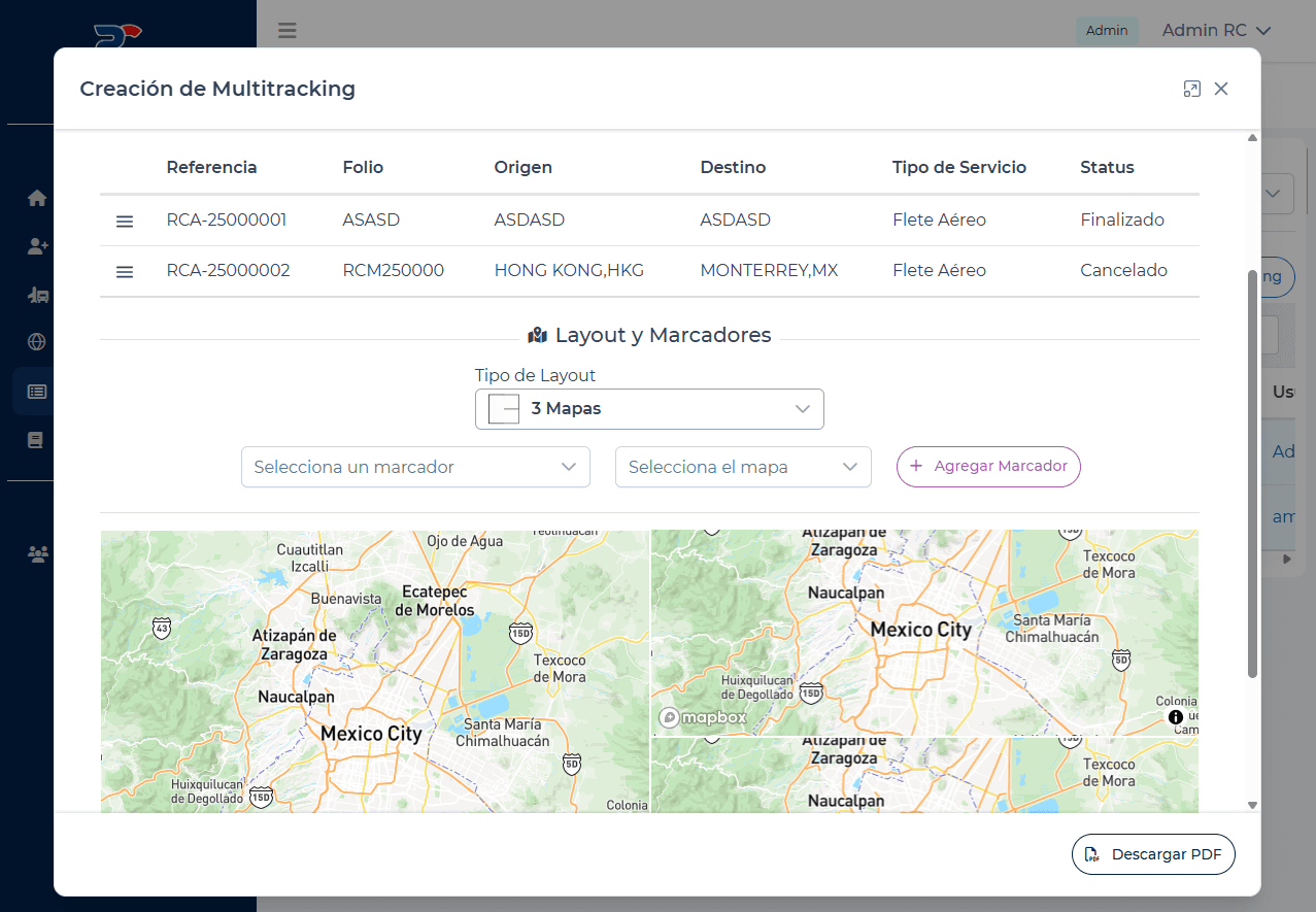 Multitracking creation: operations table and map and marker configuration