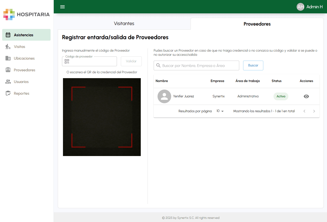 Provider entry and exit registration by scanning a QR code