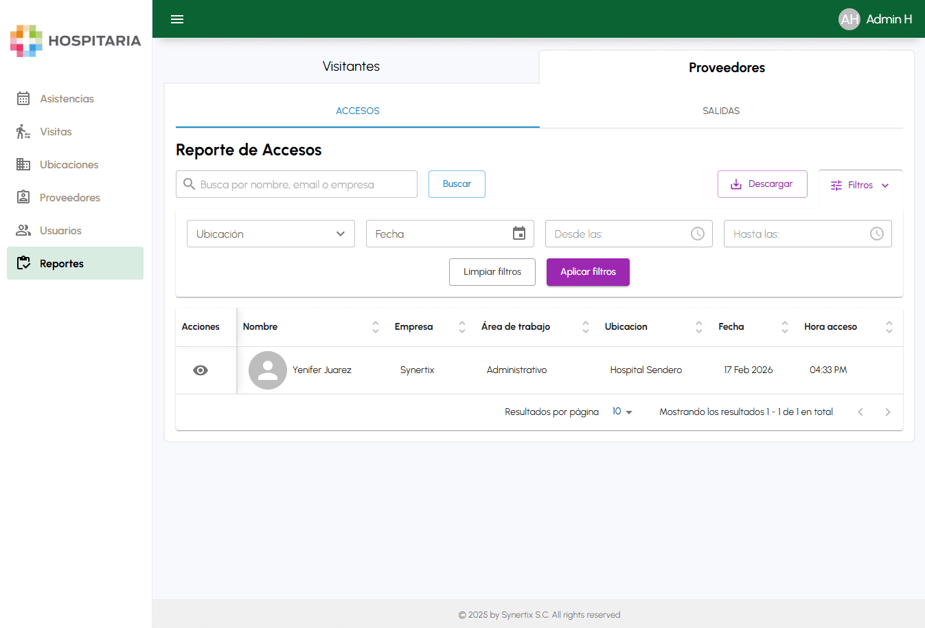 Access report with location and date filters