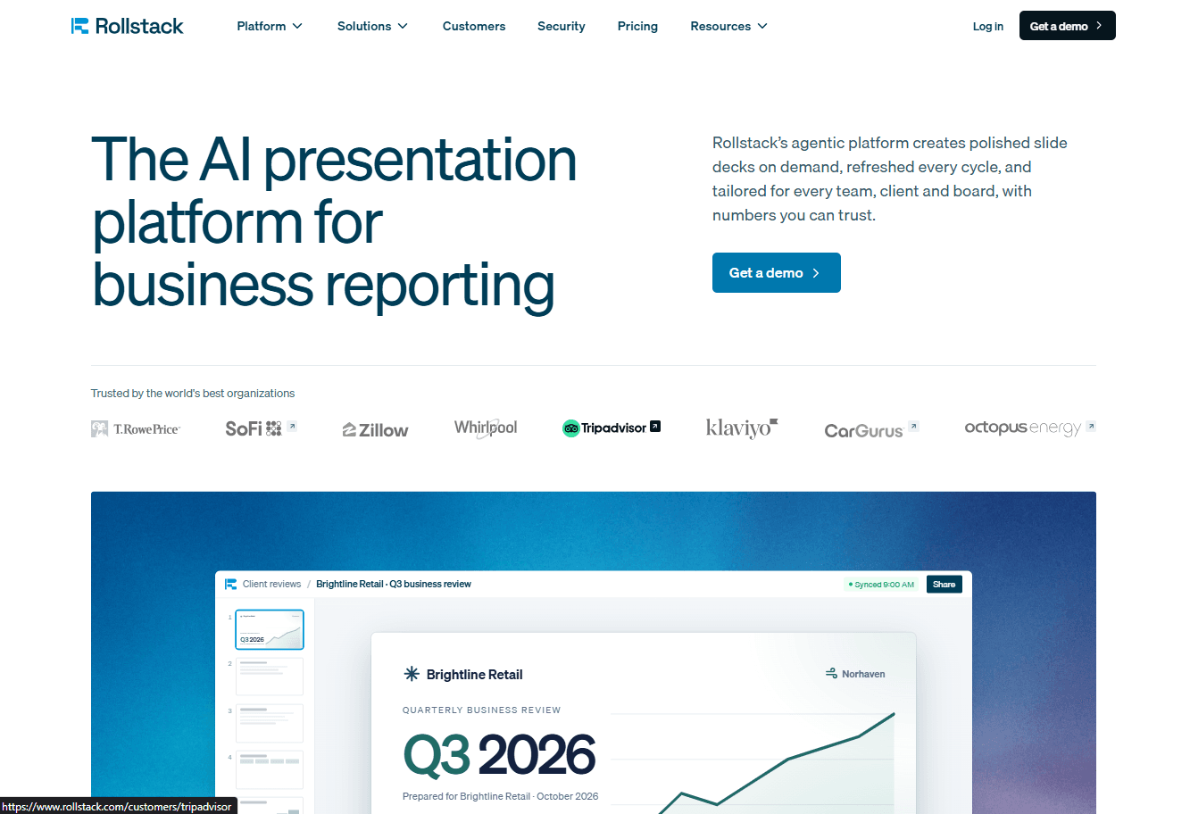 Rollstack website home page with the main message about its AI presentation platform
